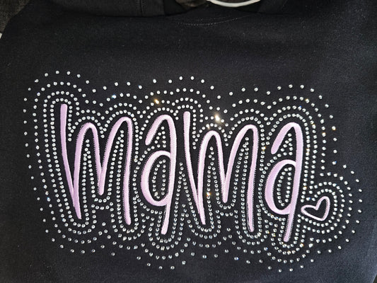 Mama Embroidered and Rhinestone Crewneck