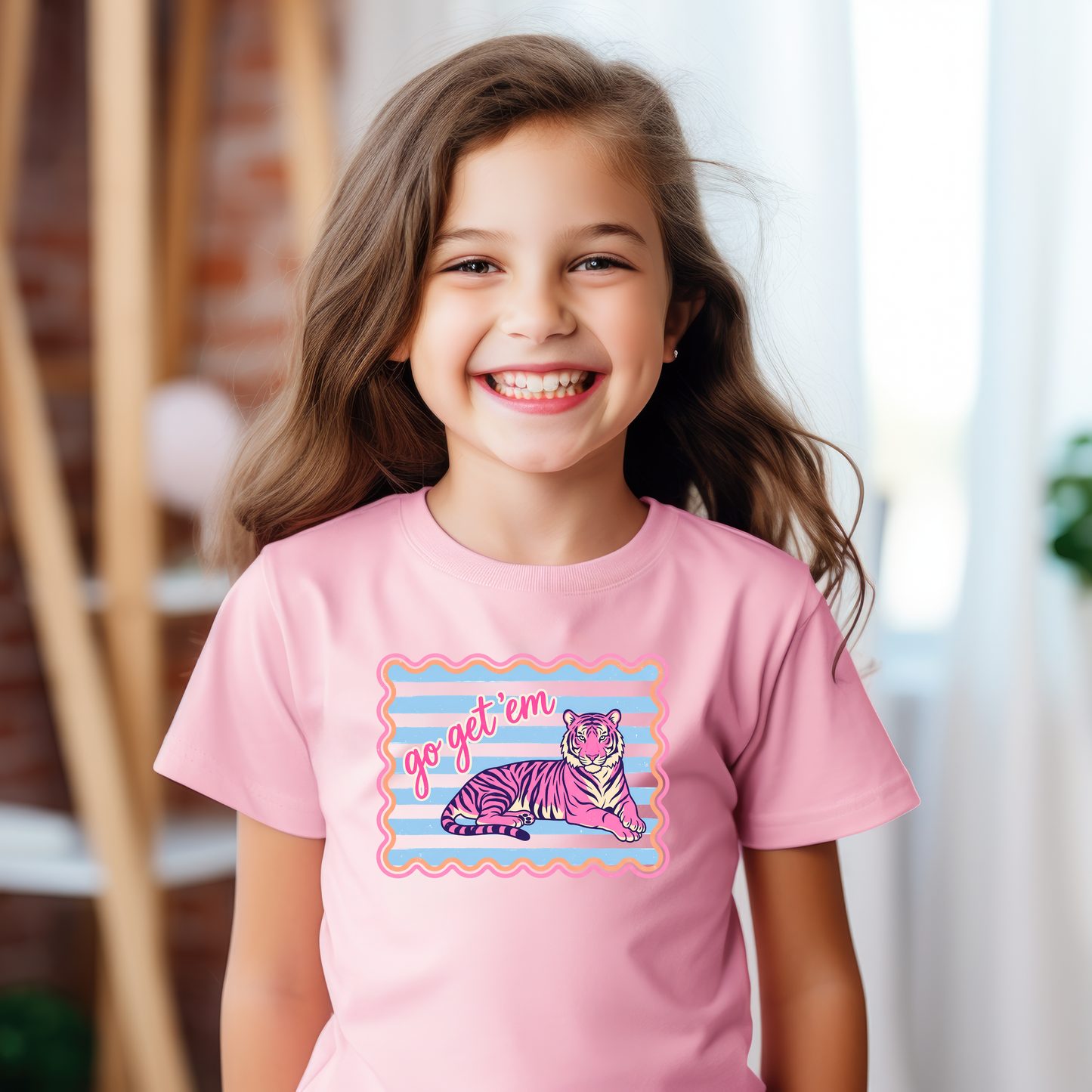 Go Get ’Em Tiger Kids Graphic Tee – Cute Motivational Girls Shirt