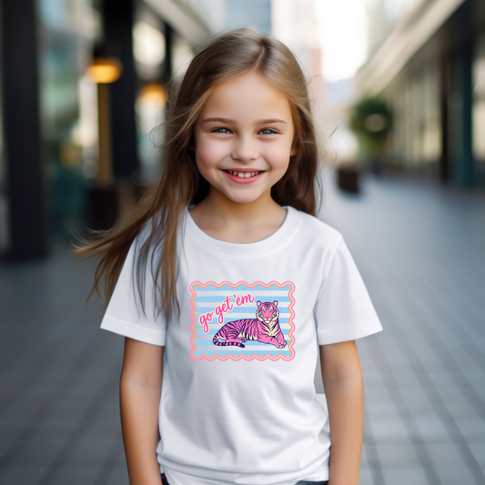 Go Get ’Em Tiger Kids Graphic Tee – Cute Motivational Girls Shirt