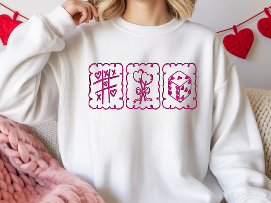 Pink Coquette Games Crewneck – Valentine’s Day Aesthetic Sweatshirt - Embroidered