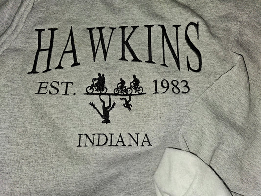 Hawkins Indiana EST. 1983 Embroidered Sweatshirt | Stranger Things Inspired